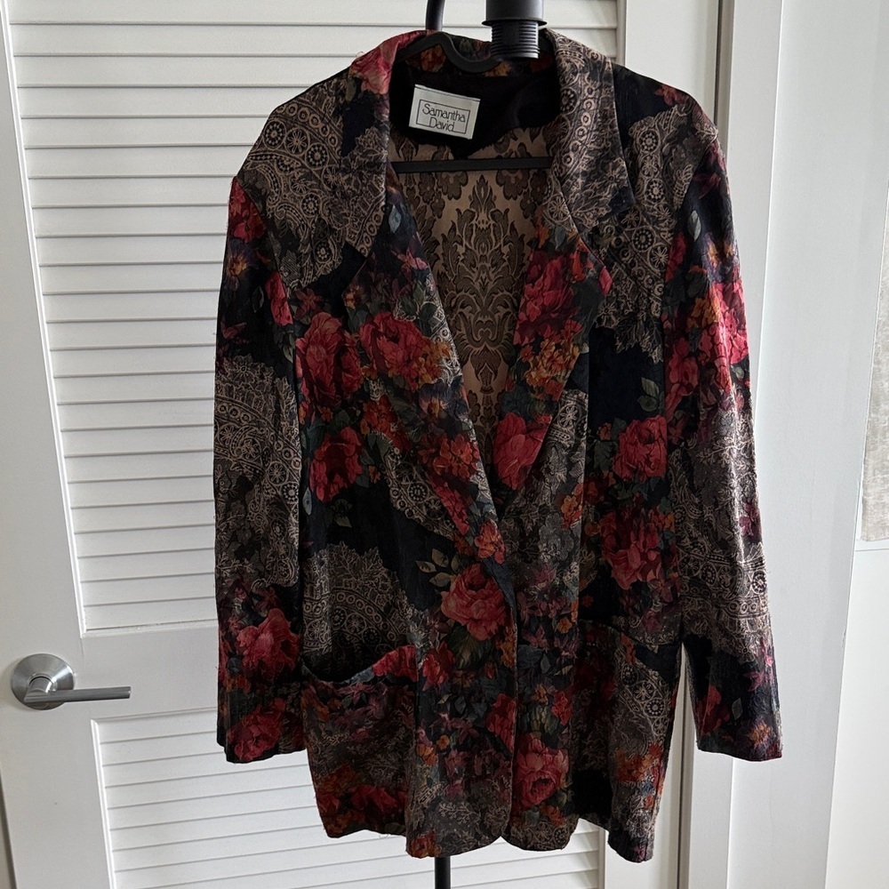 Samantha Davis Vintage 90s Black Floral Blazer Jacket Size M